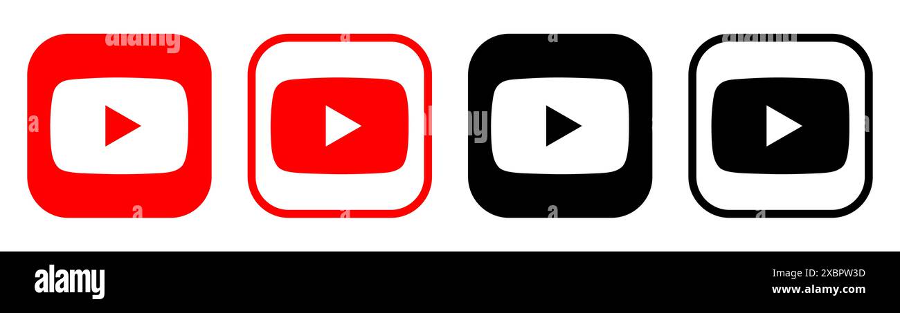Kiev, Ucraina - 5 febbraio 2024: Set di icone delle app mobili di YouTube, stampate su carta. YouTube è una piattaforma di condivisione di video online e di social media di proprietà Foto Stock