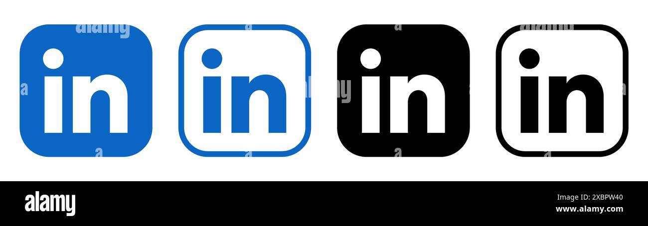 Kiev, Ucraina - 5 febbraio 2024: Set di icone dell'app mobile LinkedIn, stampate su carta. LinkedIn è una piattaforma di social media orientata al business e all'occupazione Foto Stock