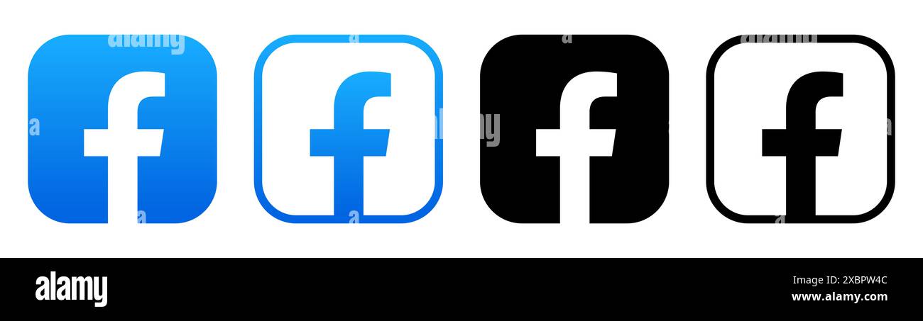 Kiev, Ucraina - 5 febbraio 2024: Set di icone app Facebook per dispositivi mobili, stampate su carta. Facebook è un servizio di social media e social network di proprietà Foto Stock