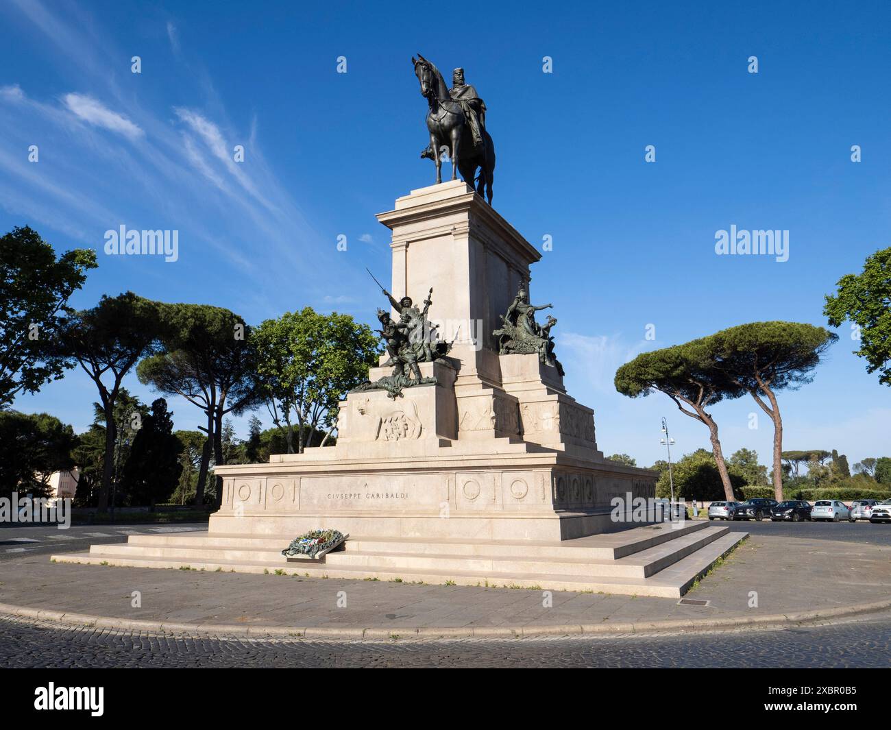 Roma. Italia. Monumento a Giuseppe Garibaldi, Piazzale del Gianicolo, Trastevere. La statua equestre in bronzo è stata progettata da Emilio Gallori e inaug Foto Stock