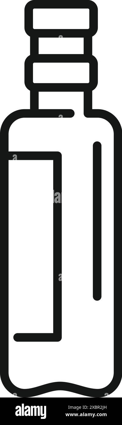 Semplice icona in bianco e nero di una bottiglia di olio d'oliva con tappo in sughero Illustrazione Vettoriale