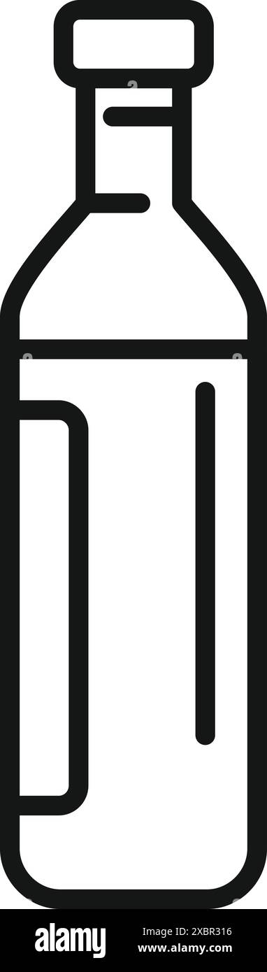 Semplice disegno lineare di una bottiglia d'acqua in vetro che ne sottolinea il design riutilizzabile e sostenibile Illustrazione Vettoriale