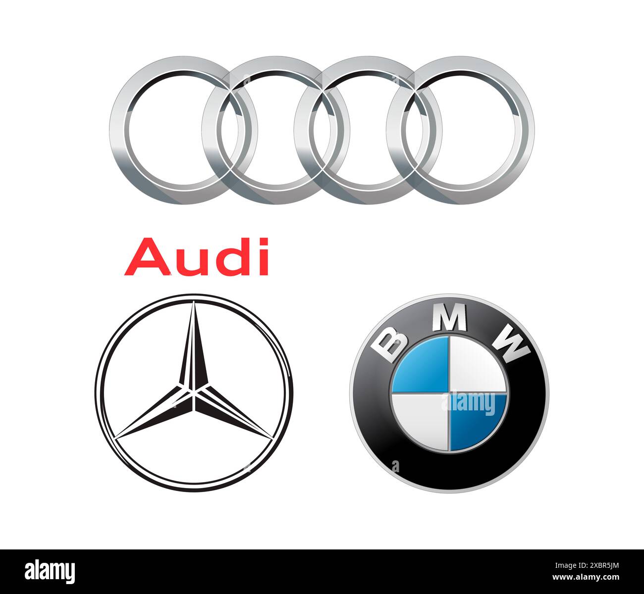 Kiyv, Ucraina - 28 luglio 2022: Collezione di famosi loghi automobilistici tedeschi: BMW, Audi, Mercedes, illustrazione vettoriale Illustrazione Vettoriale