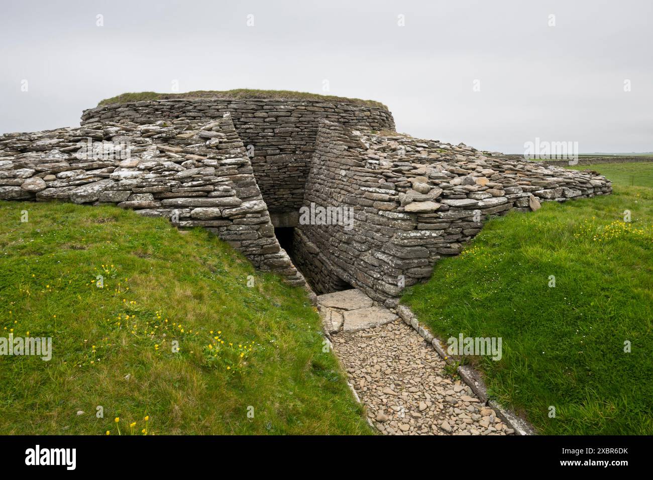 Quoyness Chambered Cairn, tomba neolitica, Sanday, Isole Orcadi, Scozia Foto Stock