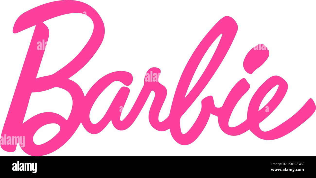 Logo Barbie su sfondo bianco, illustrazione vettoriale. Barbie è una bambola alla moda creata dall'imprenditrice americana Ruth Handler, prodotta da Ameri Illustrazione Vettoriale
