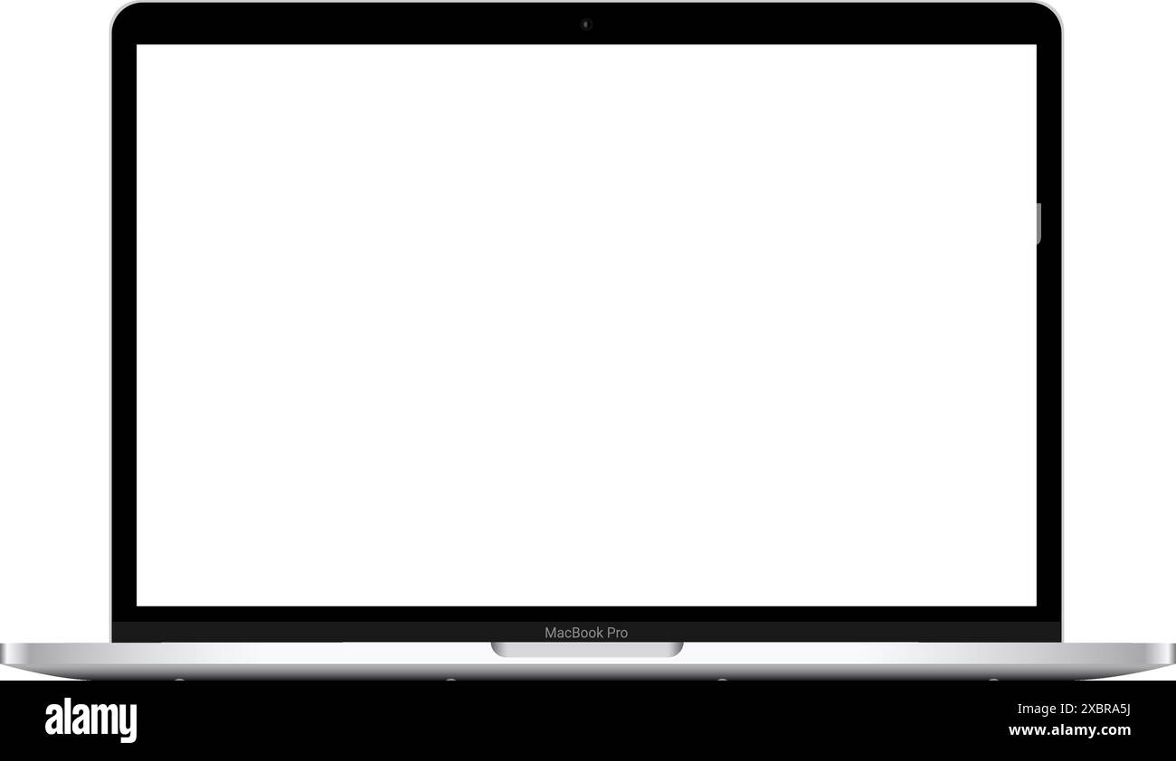 Apple MacBook 13 Pro con chip m2 su sfondo bianco, realistica illustrazione vettoriale. MacBook Pro è una linea di computer portatili Mac prodotti da Apple Inc Illustrazione Vettoriale