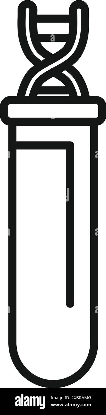 Icona di linea di una provetta contenente un filamento di dna, che rappresenta la ricerca genetica Illustrazione Vettoriale