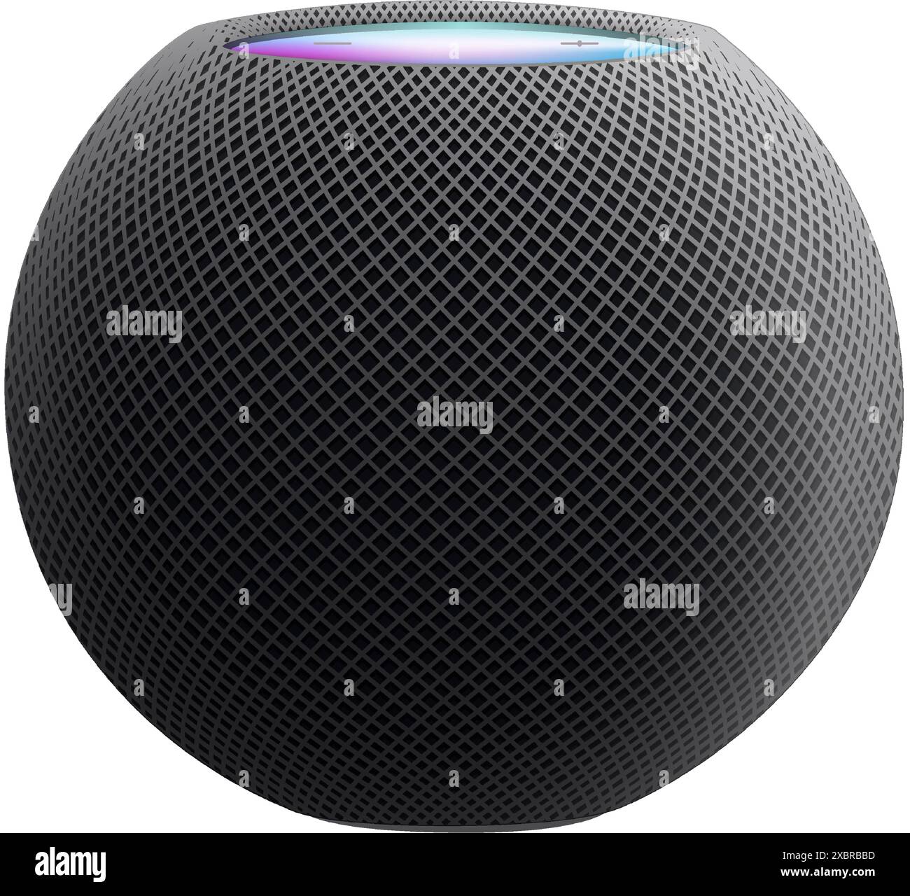 Apple HomePod di colore nero, isolato su sfondo bianco, illustrazione vettoriale. HomePod è un diffusore intelligente sviluppato da Apple Inc Illustrazione Vettoriale