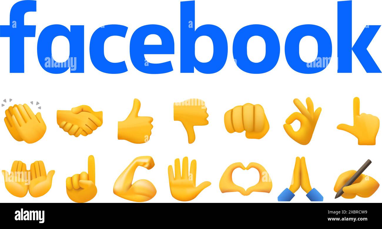Set di Facebook Thumbs Up Emoji Reactions, social media Reaction concept, illustrazione vettoriale, sfondo trasparente Illustrazione Vettoriale