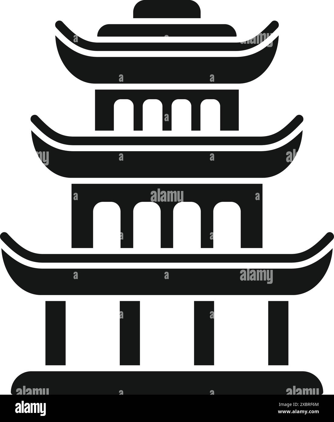 Icona nera solida di una pagoda, una torre a più livelli con più grondaie comuni a nepal, cina, giappone, vietnam, corea e altri paesi asiatici Illustrazione Vettoriale