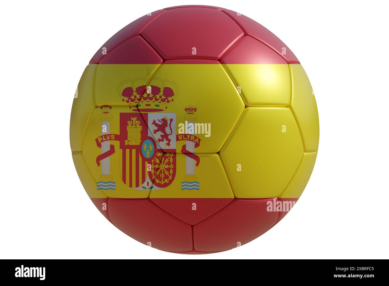Pallone da calcio con bandiera spagnola isolato su bianco trasparente. Calcio in Spagna Foto Stock