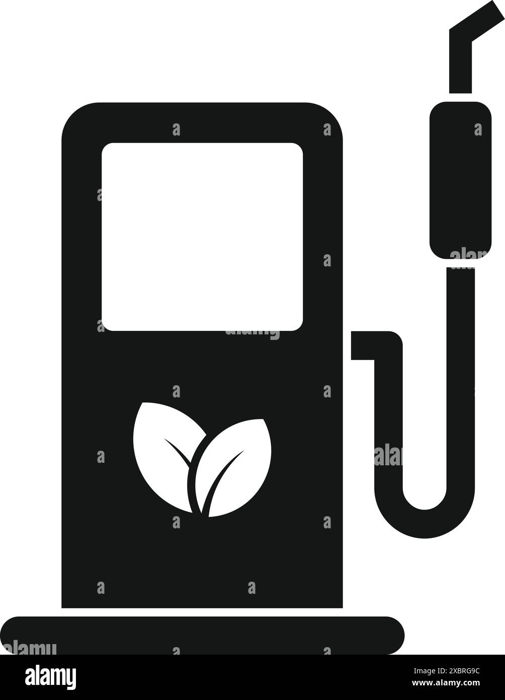 Silhouette nera di una stazione di servizio con una foglia che simboleggia le opzioni di carburante ecocompatibili Illustrazione Vettoriale