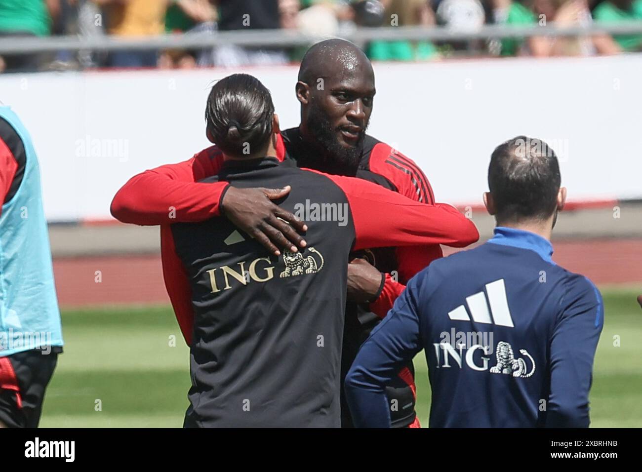 Freiberg, Germania. 13 giugno 2024. Romelu Lukaku belga nella foto durante una sessione di allenamento della nazionale belga di calcio Red Devils, giovedì 13 giugno 2024 nel loro campo base a Freiberg am Neckar, Germania, in preparazione dei Campionati europei di calcio UEFA Euro 2024. I Red Devils giocano nel gruppo F ai Campionati europei di Europa 2024 in Germania. BELGA PHOTO BRUNO FAHY credito: Belga News Agency/Alamy Live News Foto Stock