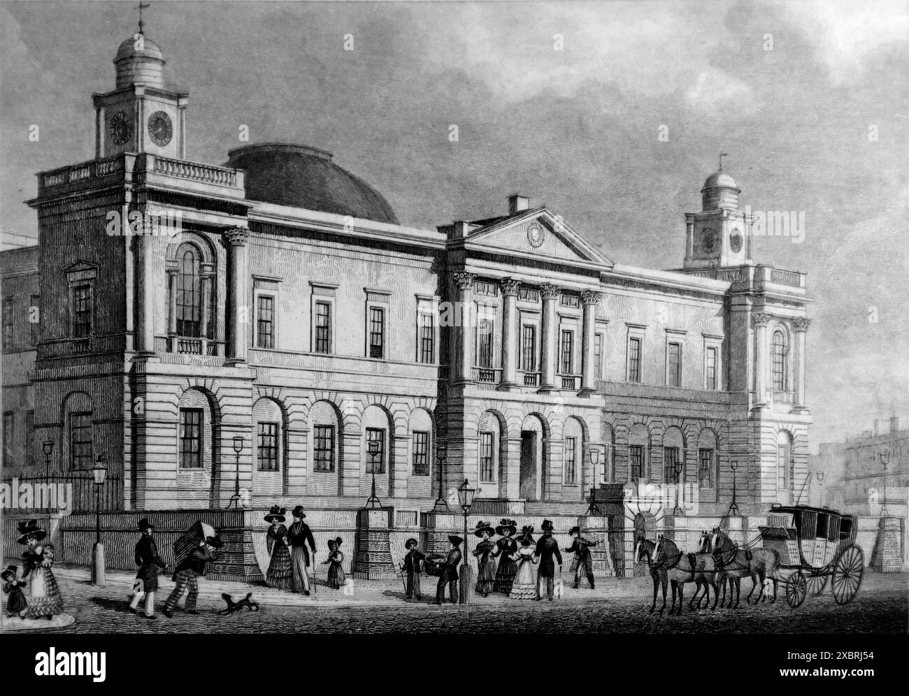 The Register Office, Prince's Street, Edimburgo, inciso da A. McClatchie. Questo è da un'incisione risalente al 1832 realizzata con un disegno ad acquerello di Thomas H. Shepherd (1793-1864). All'epoca, nel 1832, Guglielmo IV era re, circa cinque anni prima che la regina Vittoria salisse al trono. Questo e altri che ho nella serie sono stati utilizzati per illustrare le somiglianze architettoniche tra Atene ed Edimburgo (Scozia) e i suoi dintorni all'epoca. Nota: Alcuni degli originali erano dotati di fogliatura che potrebbe risultare leggermente più scura nelle foto. Foto Stock