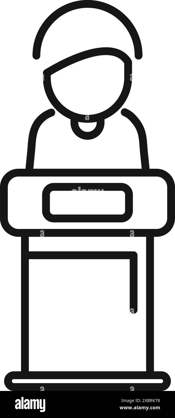 Politico che parla sul podio indossando le cuffie e tenendo un discorso Illustrazione Vettoriale