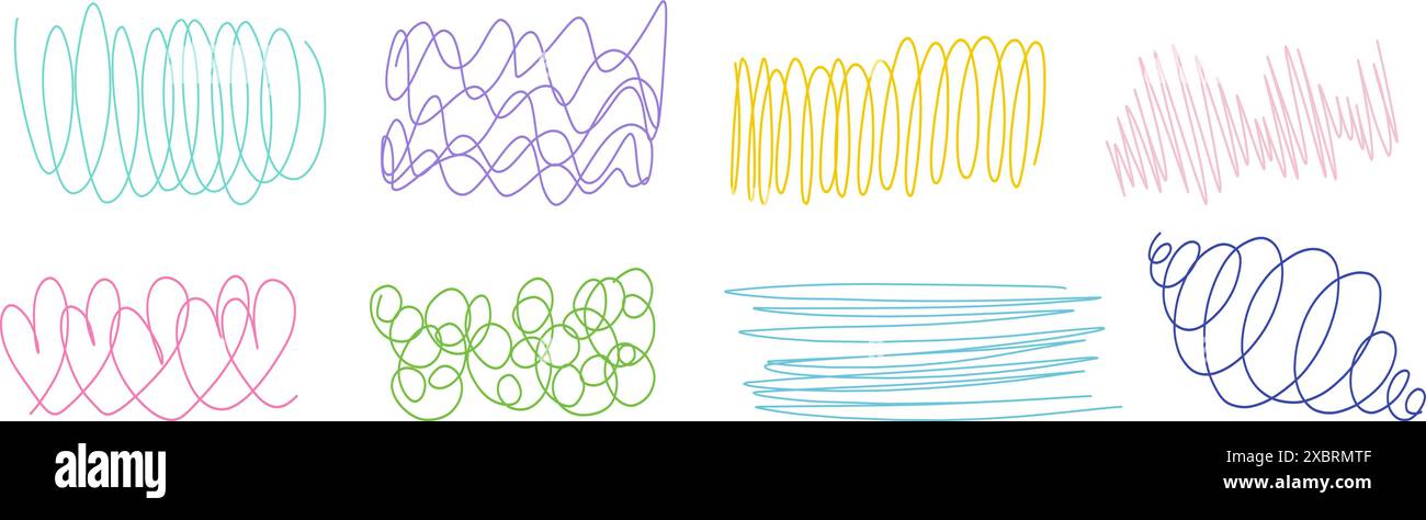 vettoriale di disegni per bambini presenta una texture affascinante e ingenua, perfetta per sfondi giovanili. Scarabocchi disegnati a mano Illustrazione Vettoriale