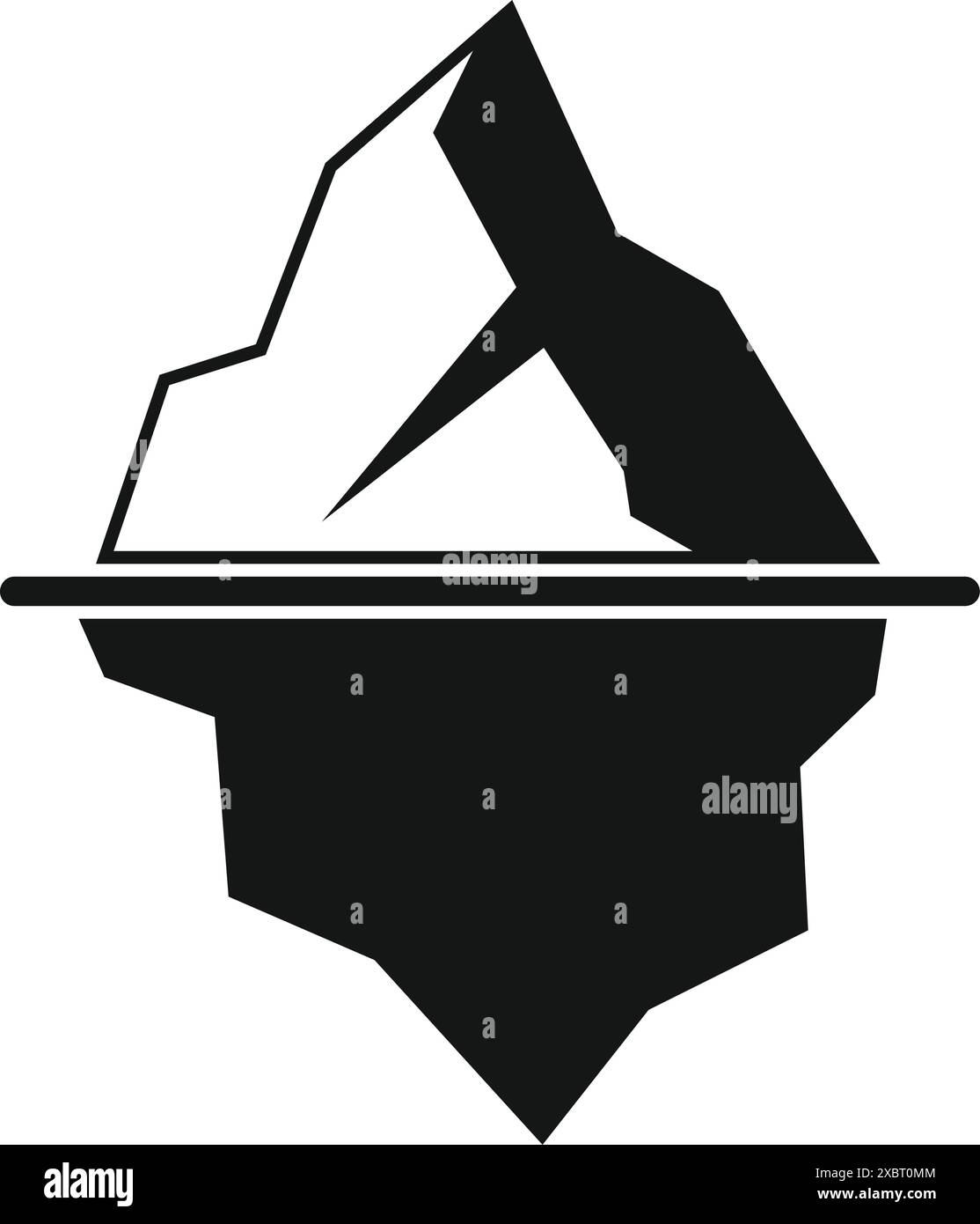 Icona in bianco e nero di un iceberg che galleggia con una grande porzione sommersa sott'acqua Illustrazione Vettoriale