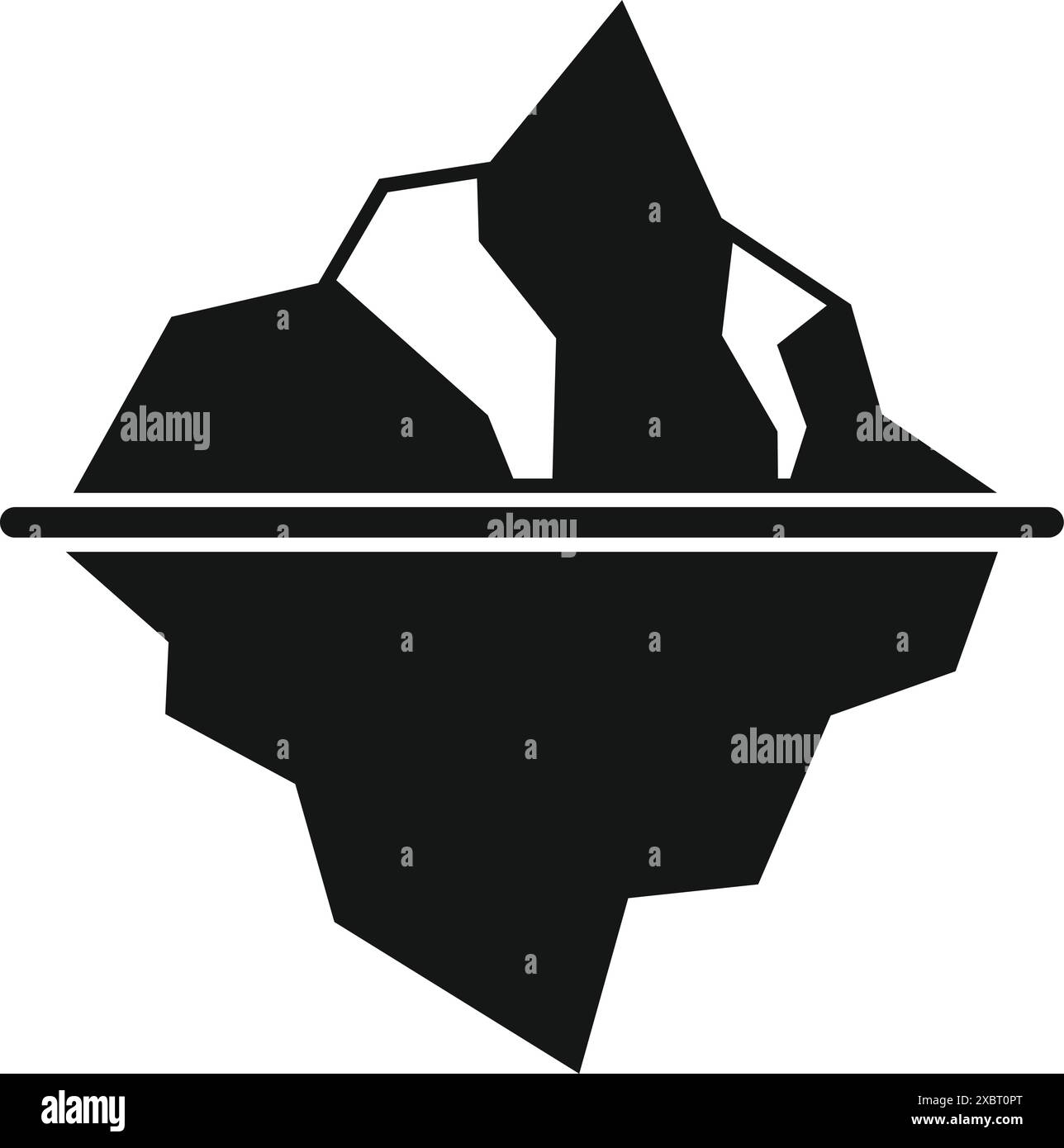 Icona in bianco e nero di un iceberg che galleggia con solo una piccola punta visibile sopra la linea di galleggiamento Illustrazione Vettoriale