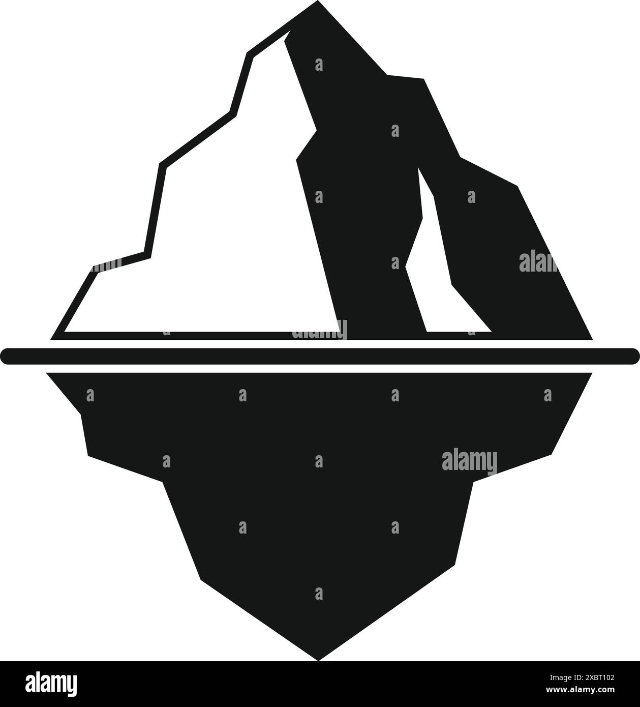 Grande iceberg galleggiante con parte sott'acqua nascosta, semplice icona nera Illustrazione Vettoriale