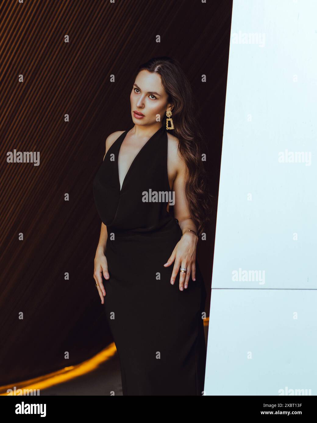 Bella donna Black Dress Foto Stock