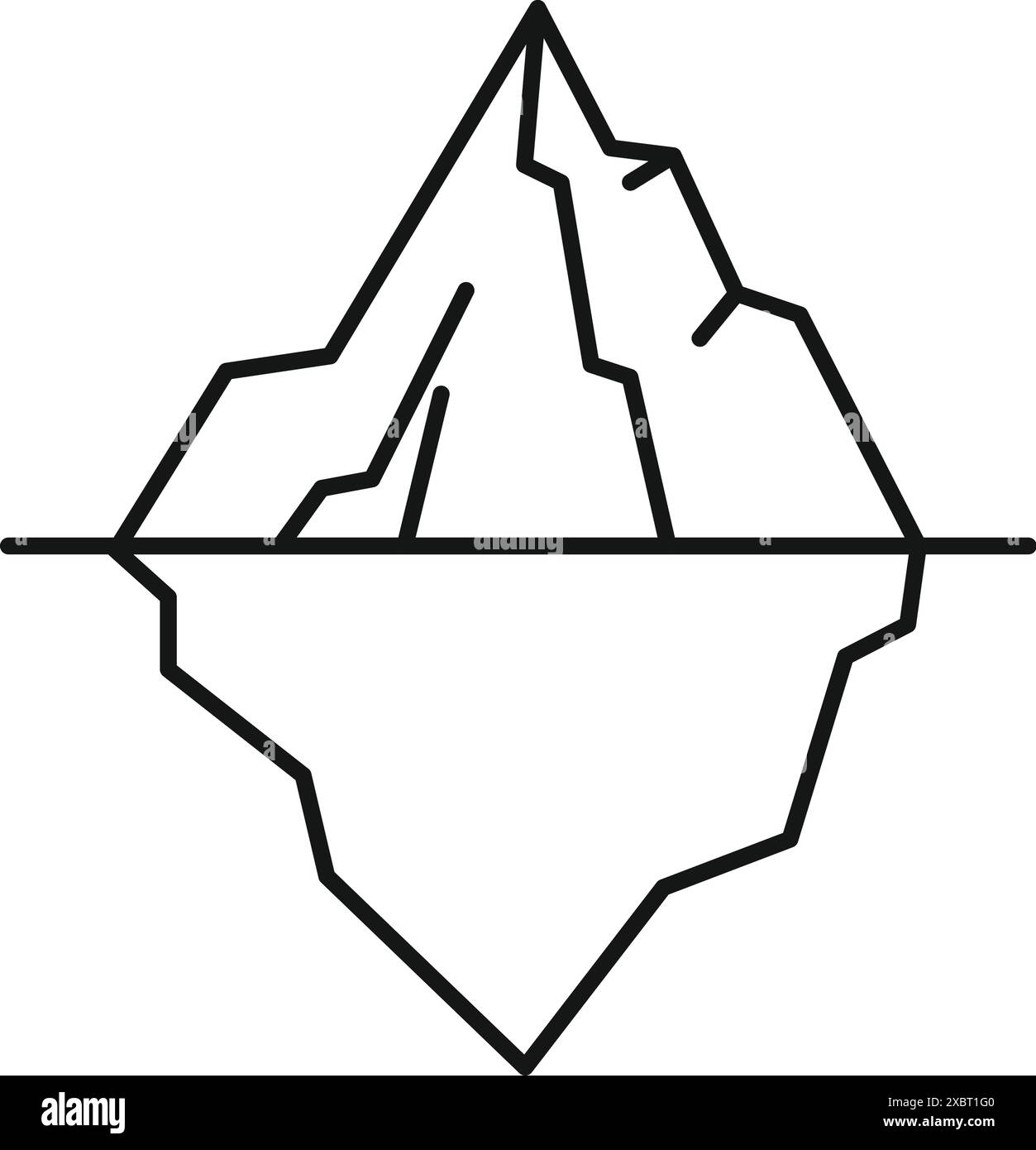 Semplice icona line art di un iceberg galleggiante con una piccola porzione visibile sopra la linea dell'acqua Illustrazione Vettoriale