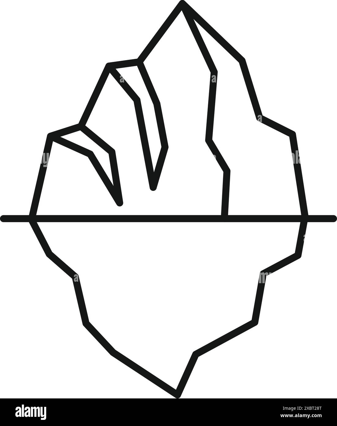 Disegno della linea di un iceberg galleggiante con una piccola porzione visibile sopra la linea di galleggiamento e una porzione molto più grande nascosta sotto Illustrazione Vettoriale