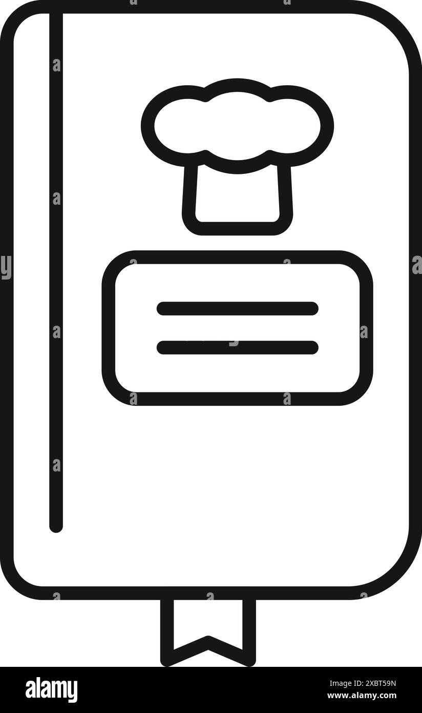Semplice icona line art di un libro di cucina con cappello da chef, perfetto per rappresentare contenuti culinari Illustrazione Vettoriale