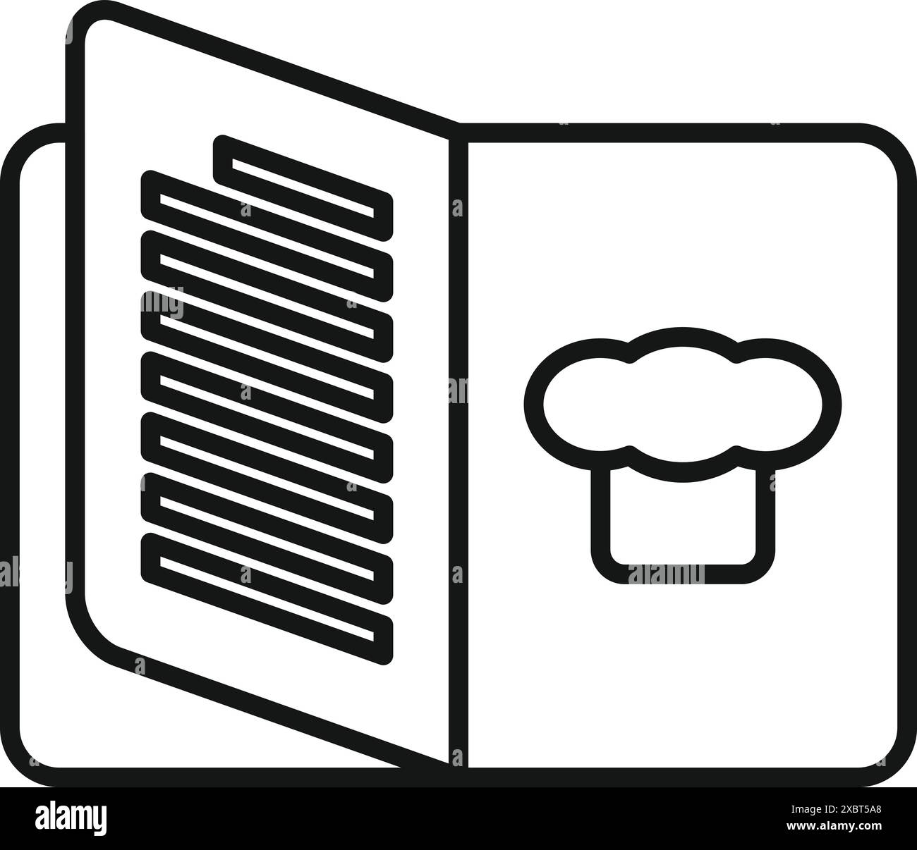 Libro di cucina aperto contenente ricette culinarie e cappello da chef, che promuove la cucina e la gastronomia Illustrazione Vettoriale