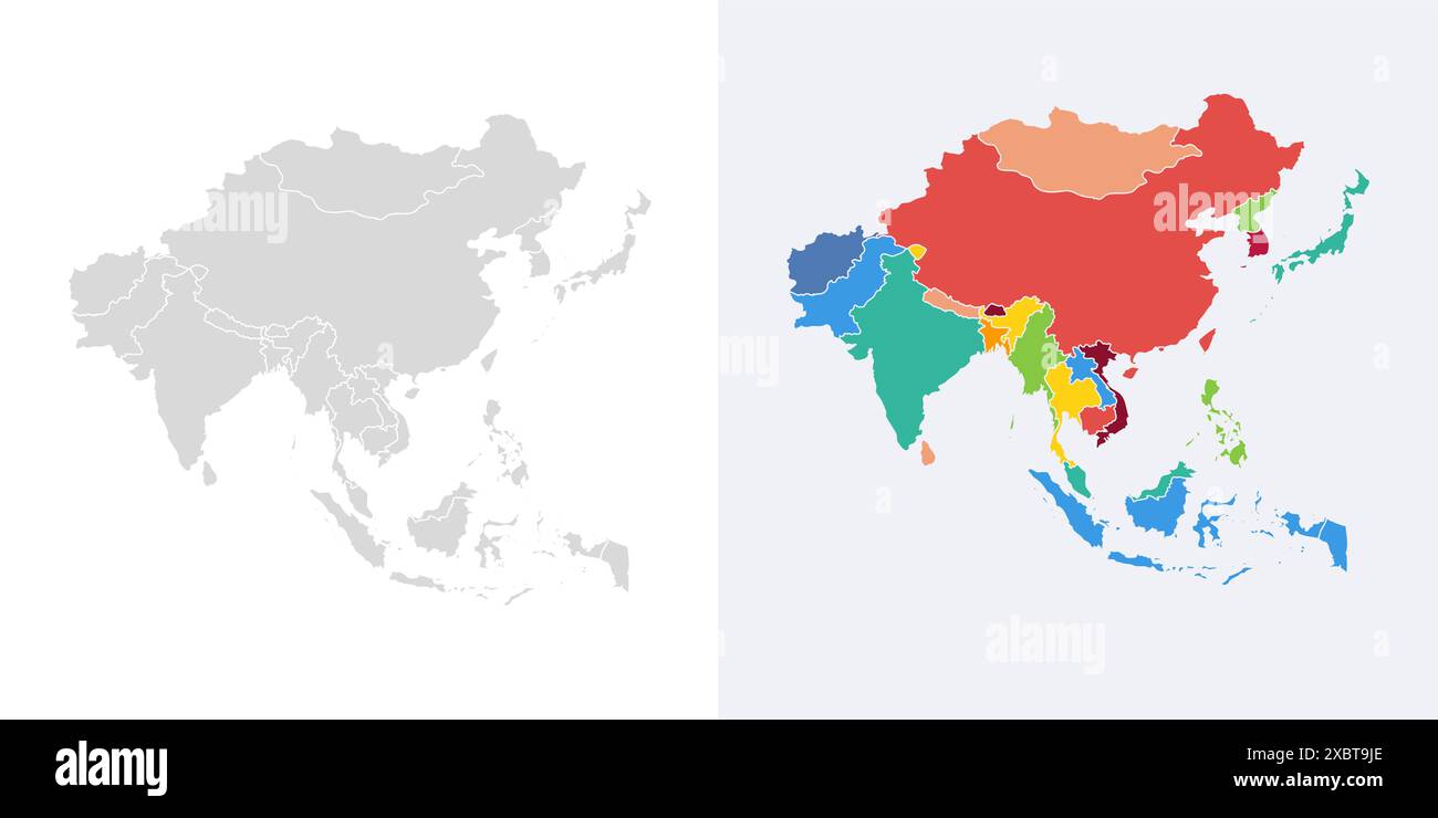 Asia mappa vettoriale Paese sud-est, Asia orientale continente icona silhouette cina malesia giappone Illustrazione Vettoriale