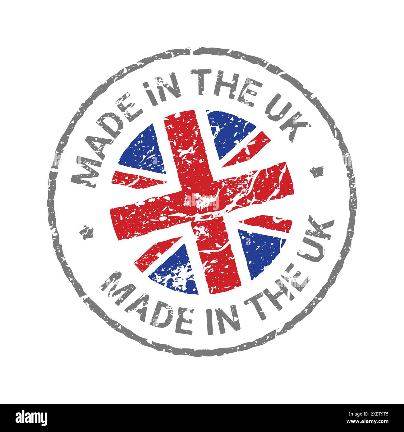 Realizzato nel francobollo del Regno Unito con presa a muro. Stemma in stile vintage che mostra la produzione britannica. Illustrazione Vettoriale