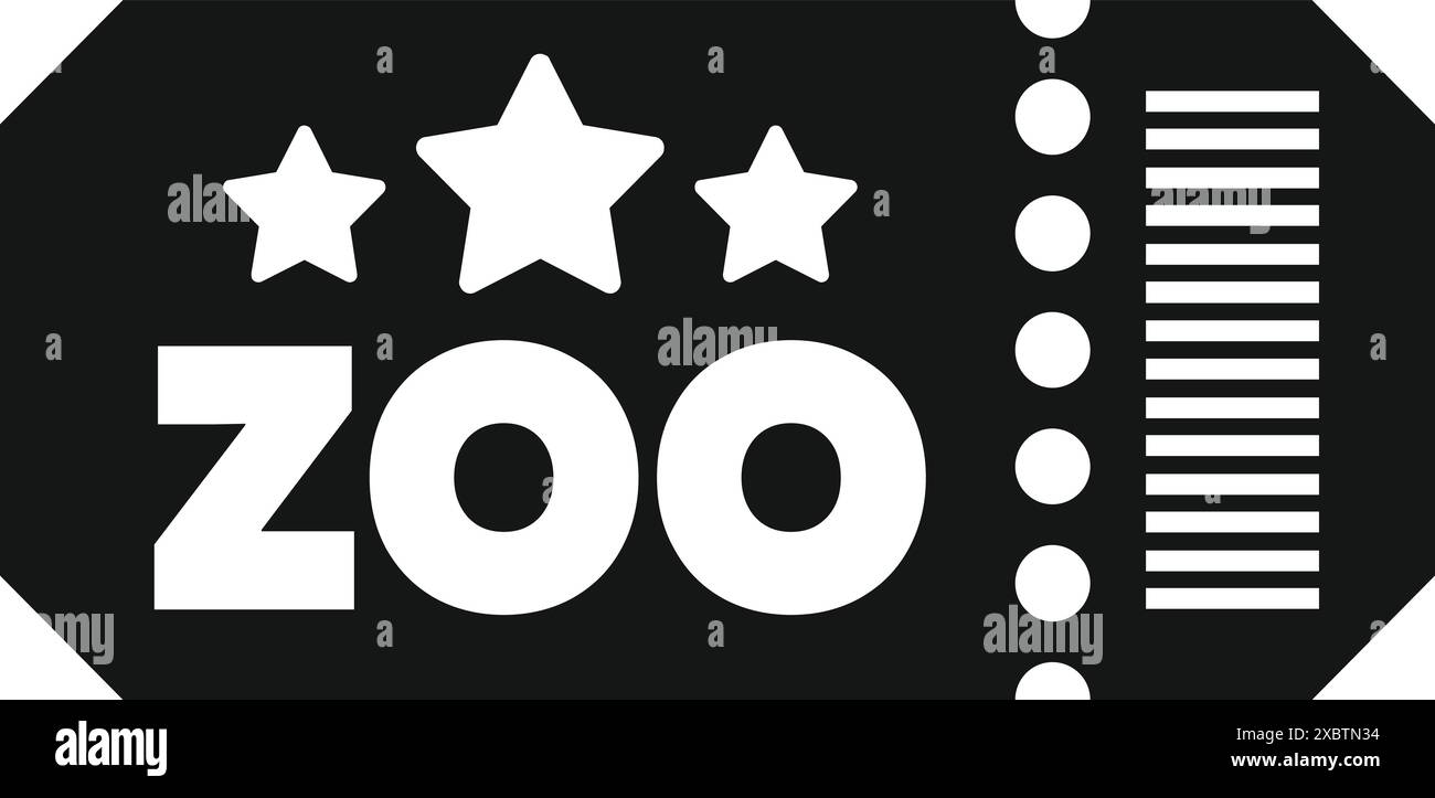 Biglietto nero che consente l'accesso allo zoo con tre stelle che rappresentano la qualità Illustrazione Vettoriale