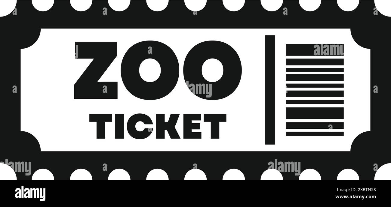 Semplice icona in bianco e nero di un biglietto per lo zoo che consente l'ingresso Illustrazione Vettoriale