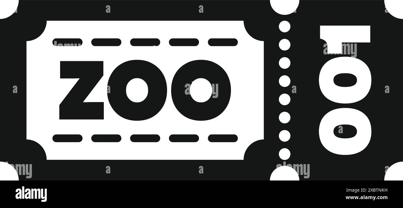 Icona in bianco e nero di un biglietto che consente l'accesso a uno zoo Illustrazione Vettoriale
