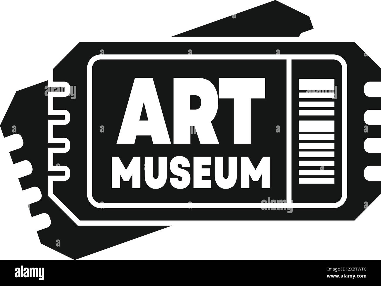 Icona in bianco e nero di due biglietti che consentono l'ingresso a un museo d'arte Illustrazione Vettoriale