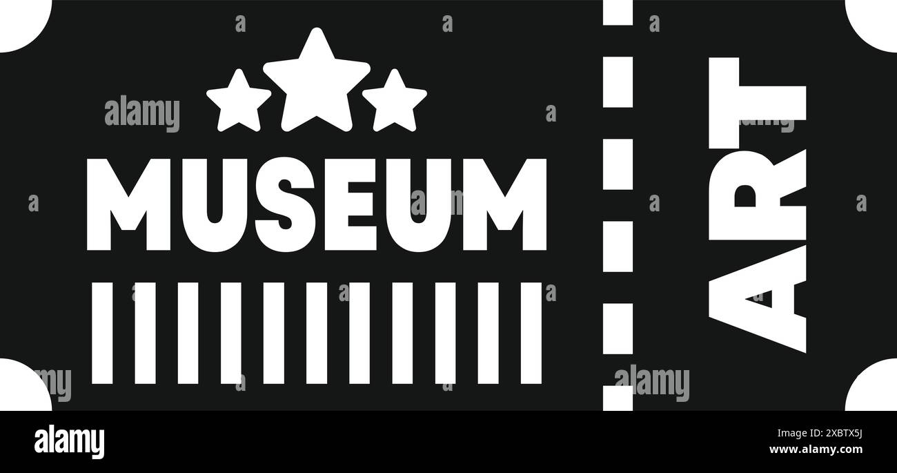 Biglietto bianco e nero che consente l'ingresso a un museo d'arte Illustrazione Vettoriale