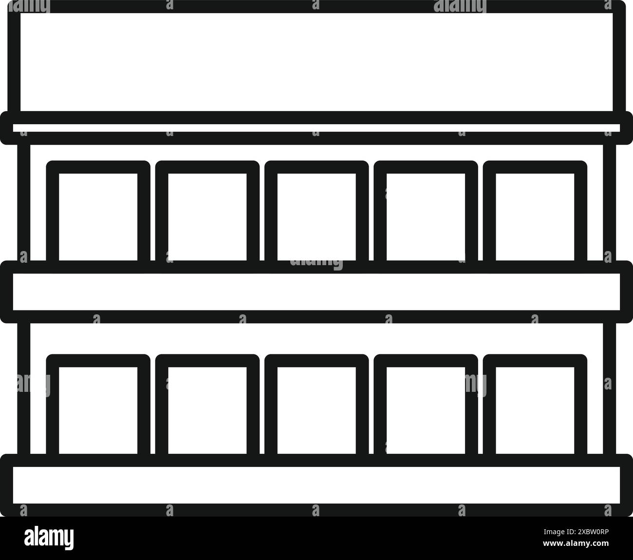 Icona line art raffigurante gli scaffali vuoti dei supermercati pronti per l'esposizione dei prodotti Illustrazione Vettoriale