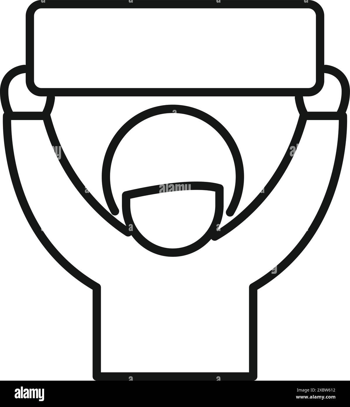 Disegno della linea di un protettore che indossa una maschera protettiva e tiene in mano uno striscione vuoto Illustrazione Vettoriale
