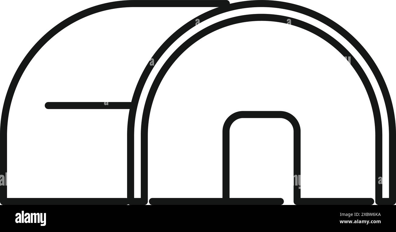 Semplice icona di un grande edificio hangar in metallo con una grande porta per riporre gli aerei Illustrazione Vettoriale
