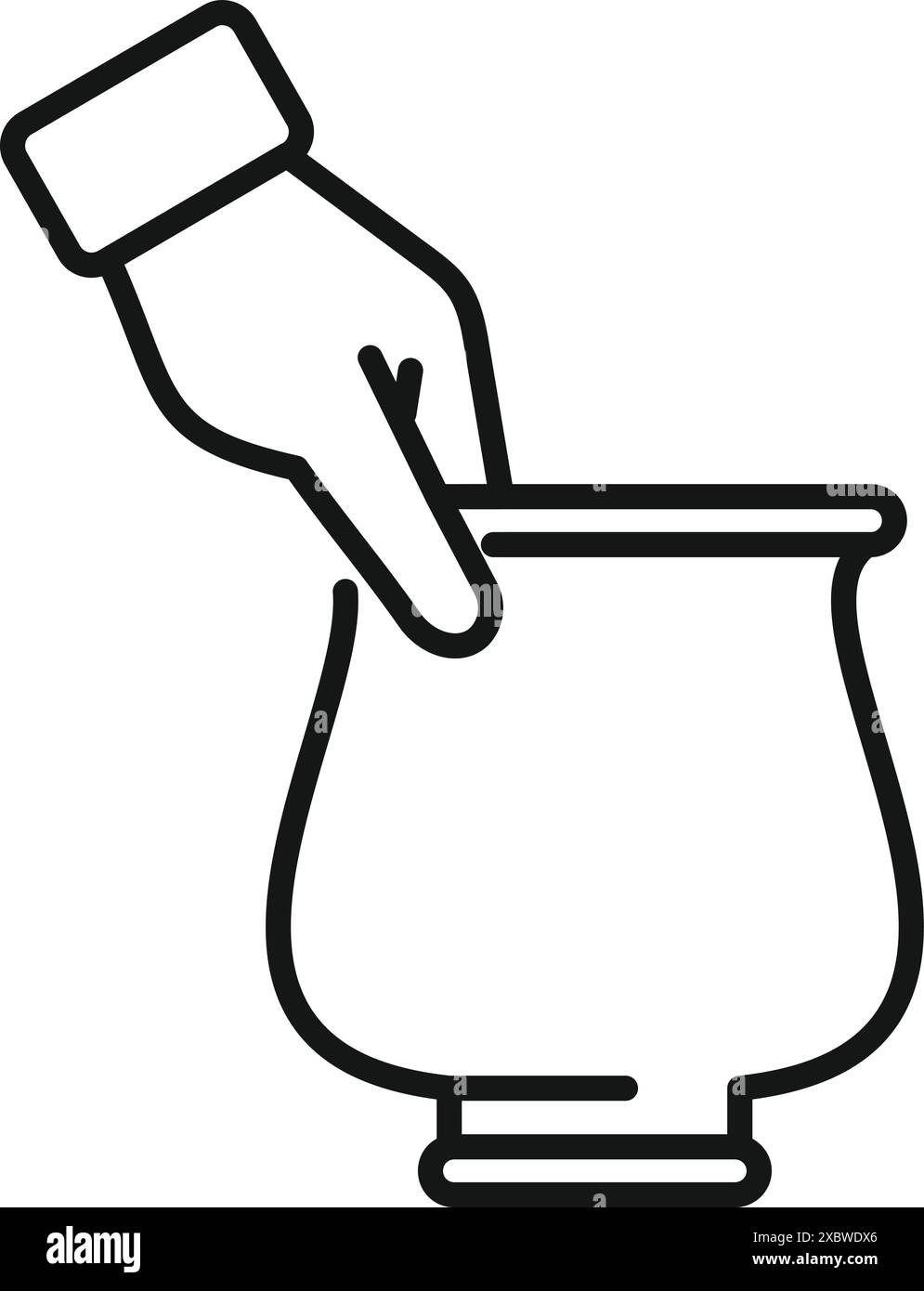 Semplice contorno di una mano che tiene con cura un calabash, pronto a gustare una tradizionale bevanda sudamericana Illustrazione Vettoriale