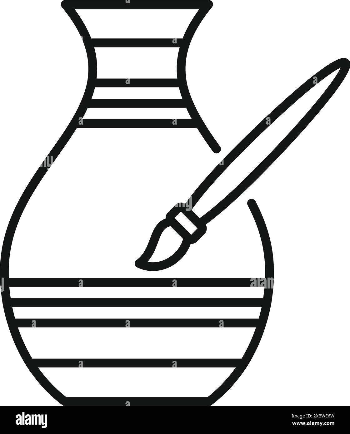 Semplice icona di un artista che dipinge linee su un vaso di argilla con un pennello Illustrazione Vettoriale