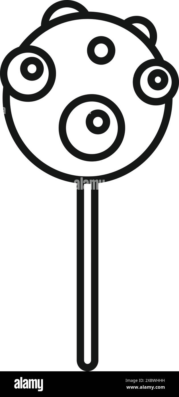 Semplice line art di un lecca lecca tondo con gli occhi, ideale per progetti legati a halloween, dolci o dolcetti spaventosi Illustrazione Vettoriale