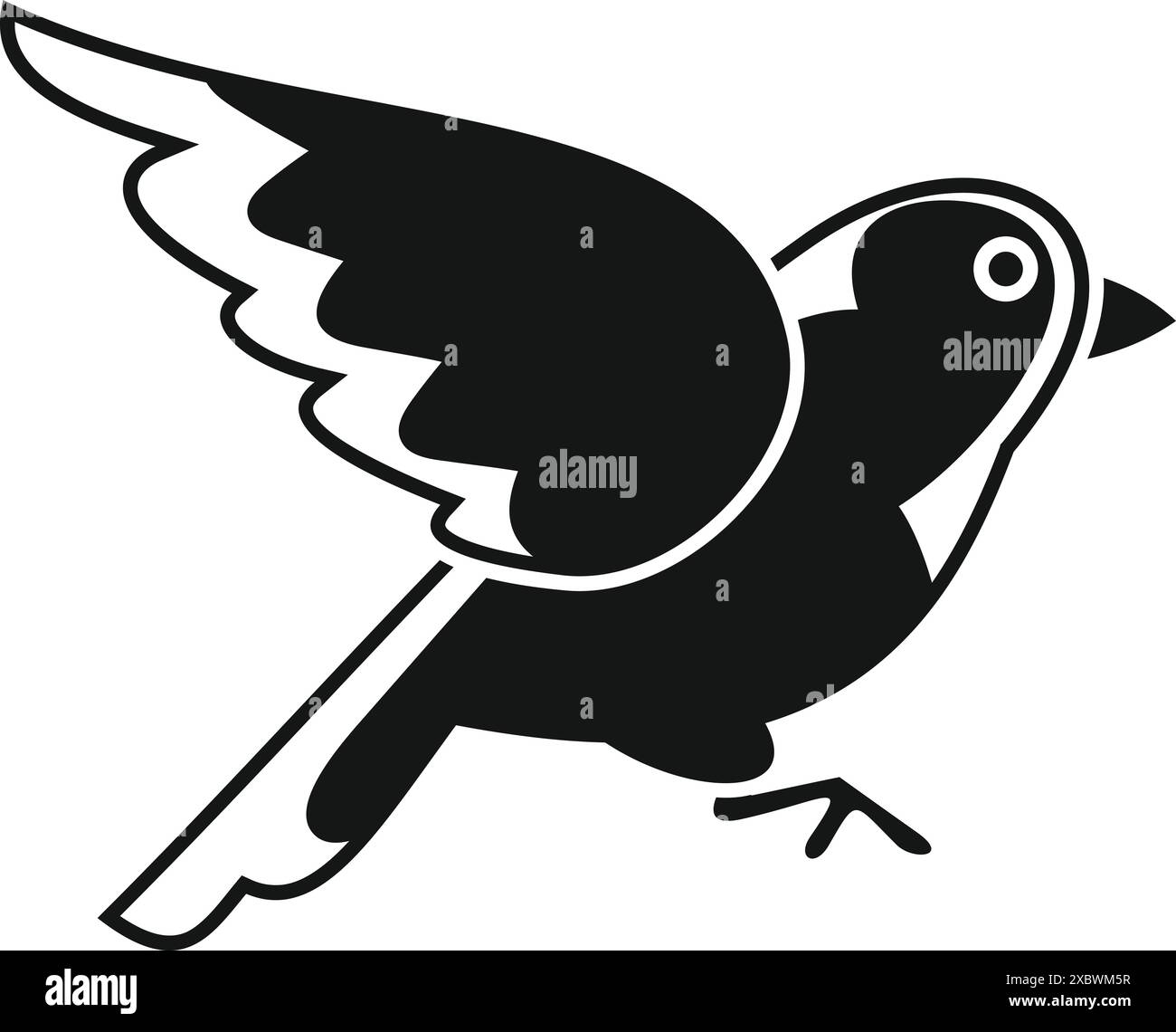 Illustrazione in bianco e nero di un uccello che spalanca le ali mentre vola Illustrazione Vettoriale