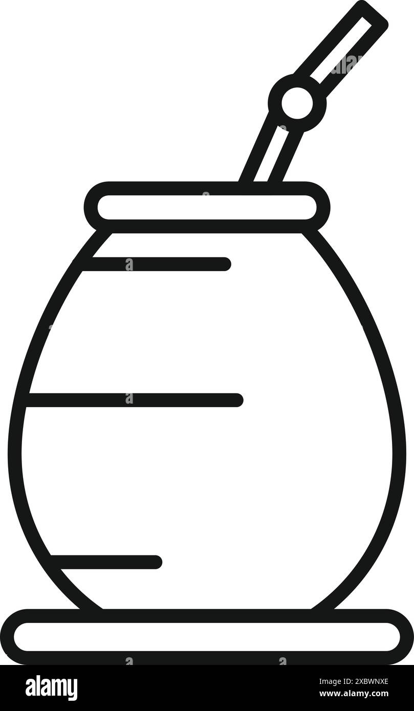 Tradizionale gourd di calabash sudamericano con una paglia di bombilla, pronto per preparare e gustare un rinfrescante infuso di yerba mate Illustrazione Vettoriale