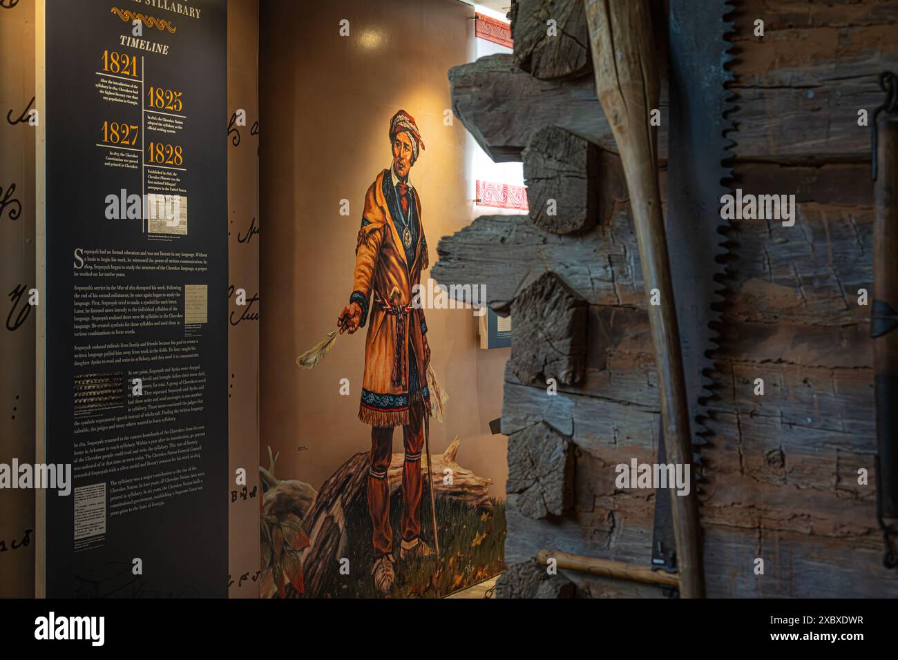 Sequoyah's Cabin Museum a Sallisaw, Oklahoma, in onore dello statista Cherokee che ideò il sillabario per la lingua scritta Cherokee. (USA) Foto Stock