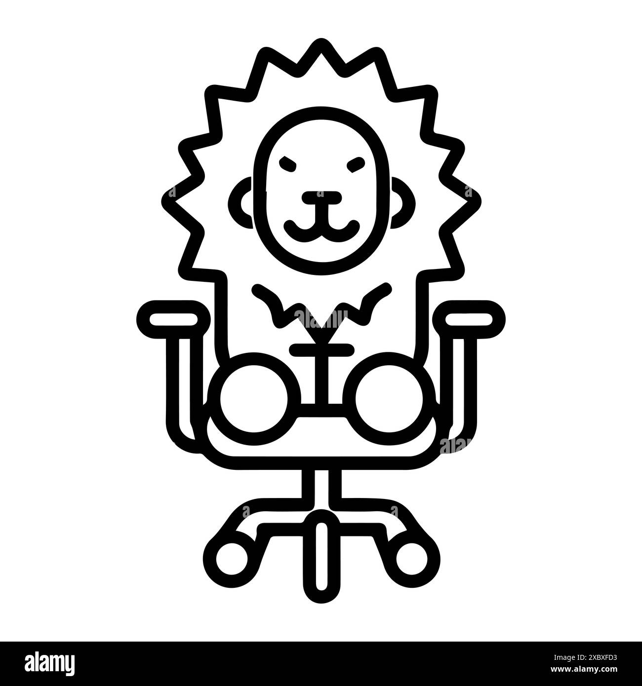 Logo Lion on chair o icona Modern line. Grafica a linee vettoriali e design a icone con un contorno audace. Simbolo minimalista Pixel Perfect bianco e nero isolato W. Illustrazione Vettoriale