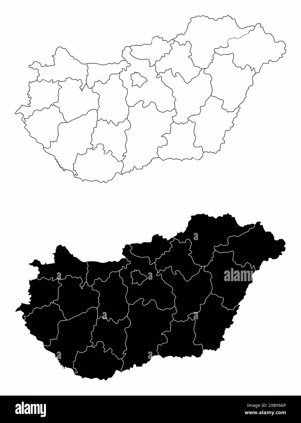 Le mappe amministrative in bianco e nero dell'Ungheria Illustrazione Vettoriale
