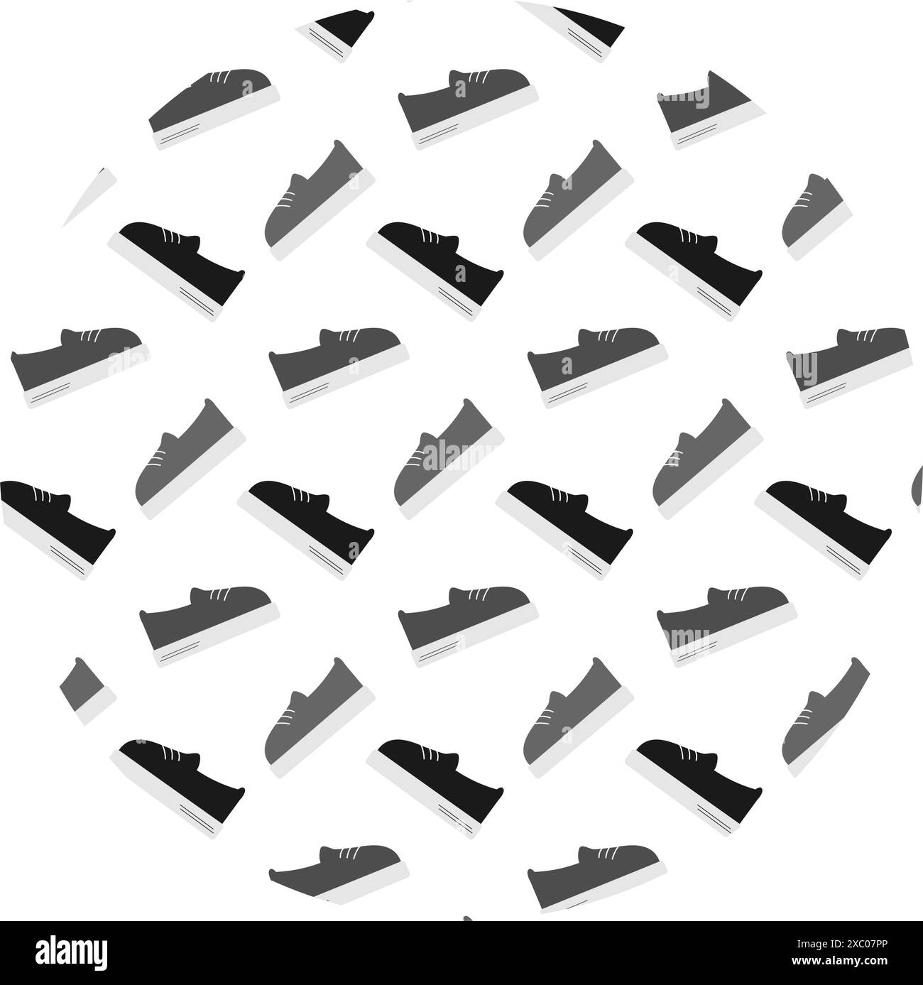 Sneaker stringata stilizzata a forma di cerchio in scala di grigi con sfondo isolato EPS Vector dallo stile minimalista. Schede, poster, banner, brochure, affissioni o Web, informazioni su promozione, etichetta o prezzo Illustrazione Vettoriale