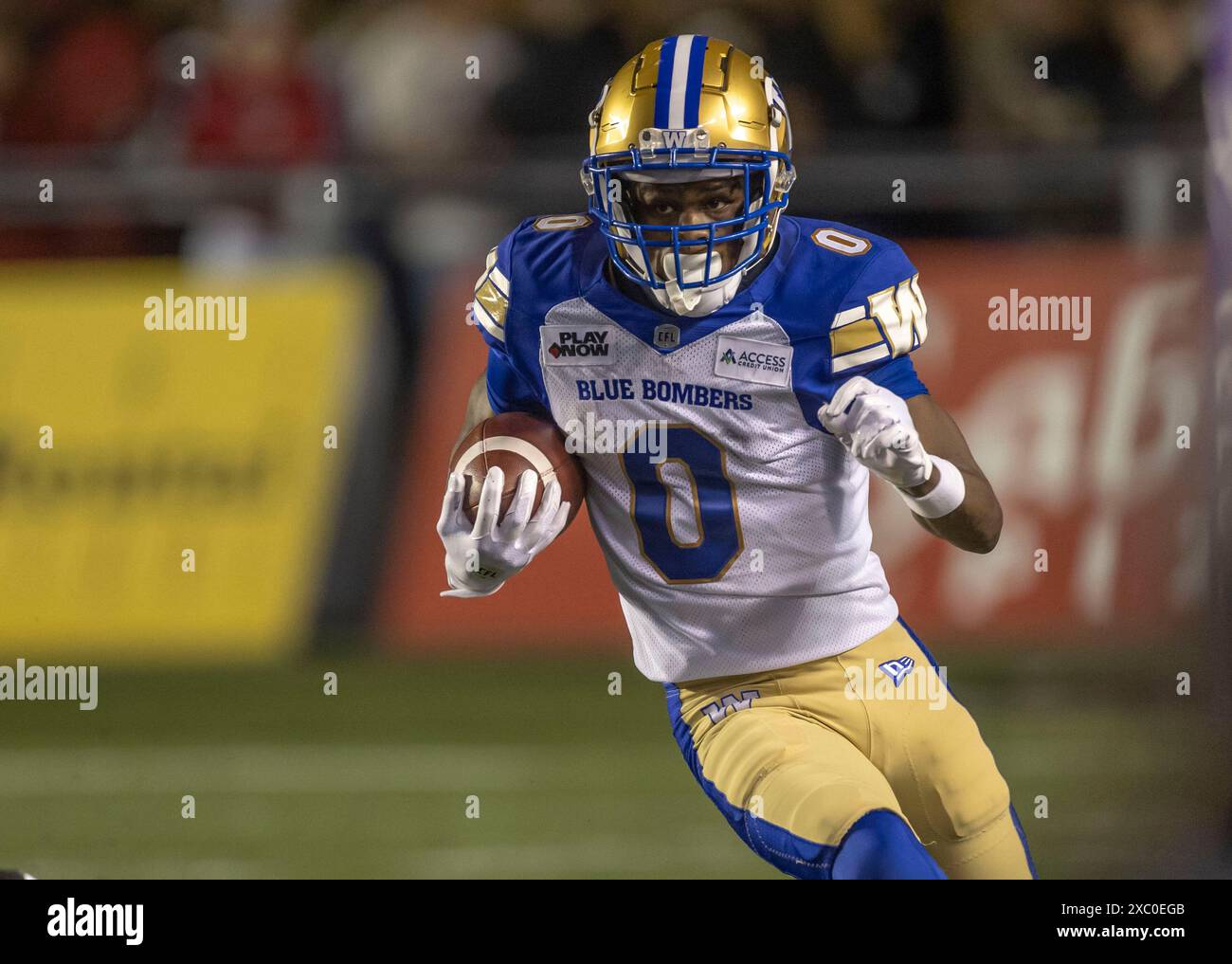 Ottawa, Canada. 13 giugno 2024. Myron Mitchell (0) dei Winnipeg Blue Bombers. Stagione regolare Canadian League Football (CFL) tra i Winnipeg Blue Bombers agli Ottawa Redblacks. I Redblacks vinsero 23-19 Foto Stock