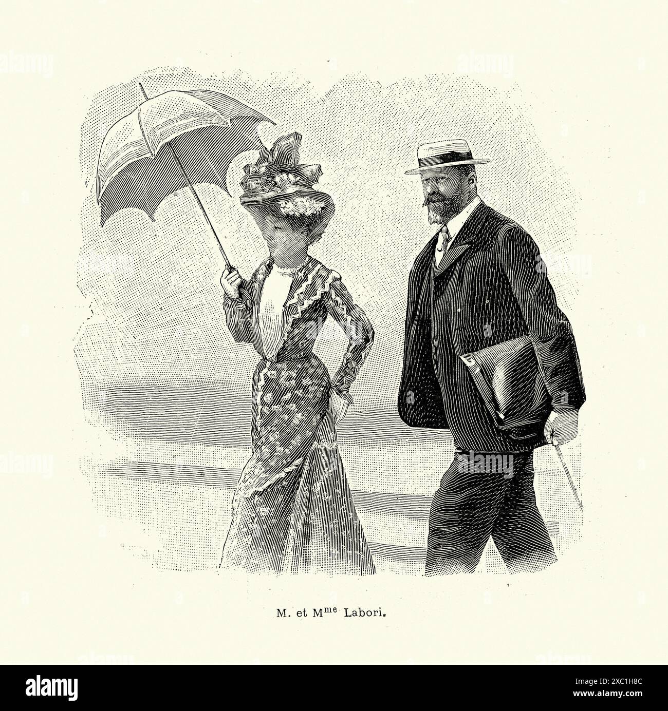 Storia francese, coppia matura, donna con parisol, relazione Dreyfus. Il processo di Rennes (Ille-et-Vilaine). Fernand Labori. 1899 Foto Stock