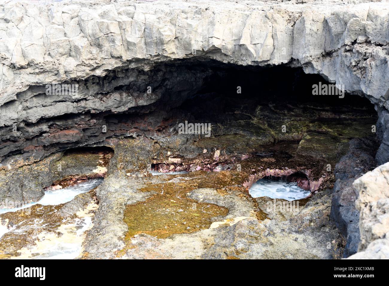 Charco Manso, blowhole o geyser marino. Echedo, El Hierro, Isole Canarie, Spagna. Foto Stock